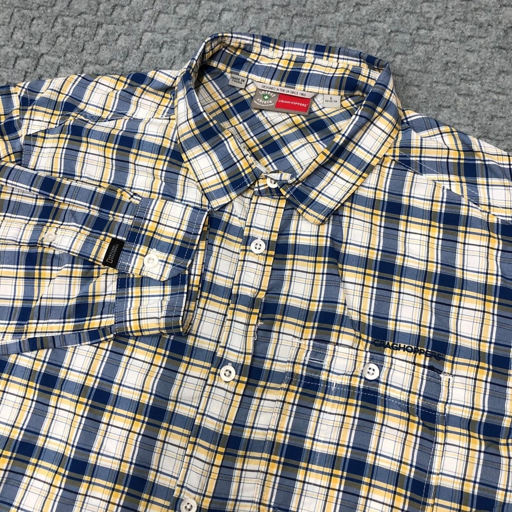 Craghoppers Shirt Mens Large Blue Plaid Button Up Long Sleeve Insect Shield